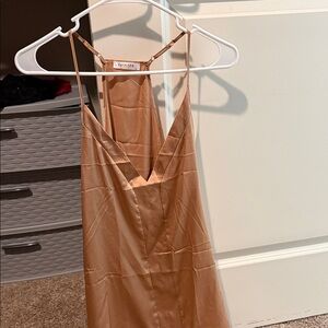 EQÛAER Satin Slip Dress in Copper Tan